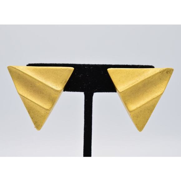 Vintage Statement Earrings Brushed Gold Chunky Heavy Geometric NOS 1980s BinAA - Picture 1 of 10